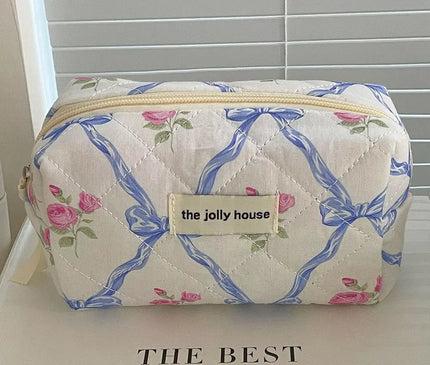 Trousse Maquillage Fleurie Rose Matelassée