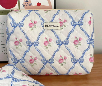 Trousse Maquillage Fleurie Rose Matelassée