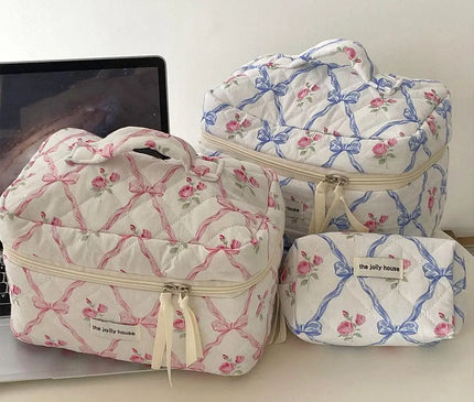 Trousse Maquillage Fleurie Rose Matelassée