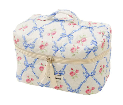 Trousse Maquillage Fleurie Rose Matelassée