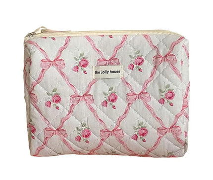 Trousse Maquillage Fleurie Rose Matelassée