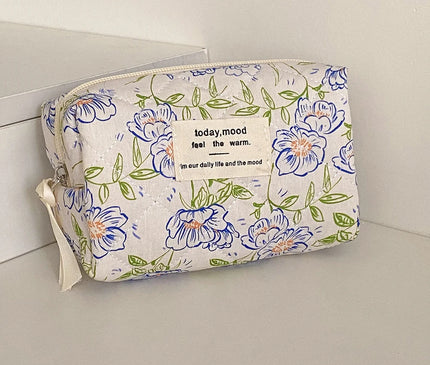 Trousse Maquillage Fleurie Bleu Ciel