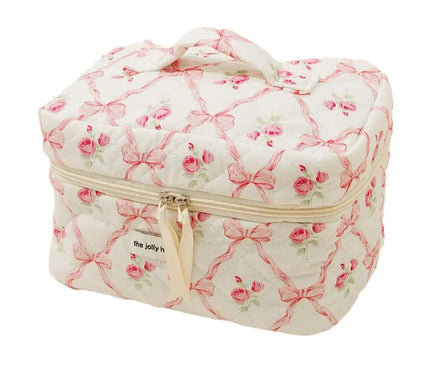 Trousse Maquillage Fleurie Rose Matelassée