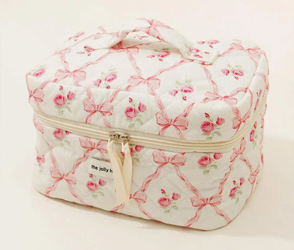 Trousse Maquillage Fleurie Rose Matelassée