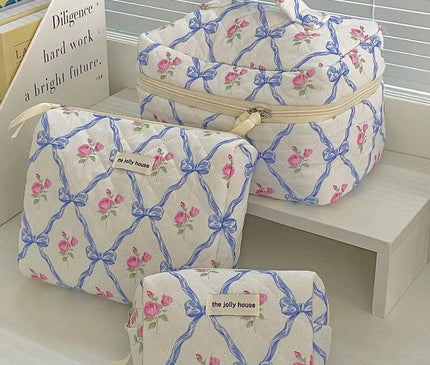 Trousse Maquillage Fleurie Rose Matelassée