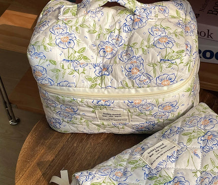 Trousse Maquillage Fleurie Bleu Ciel