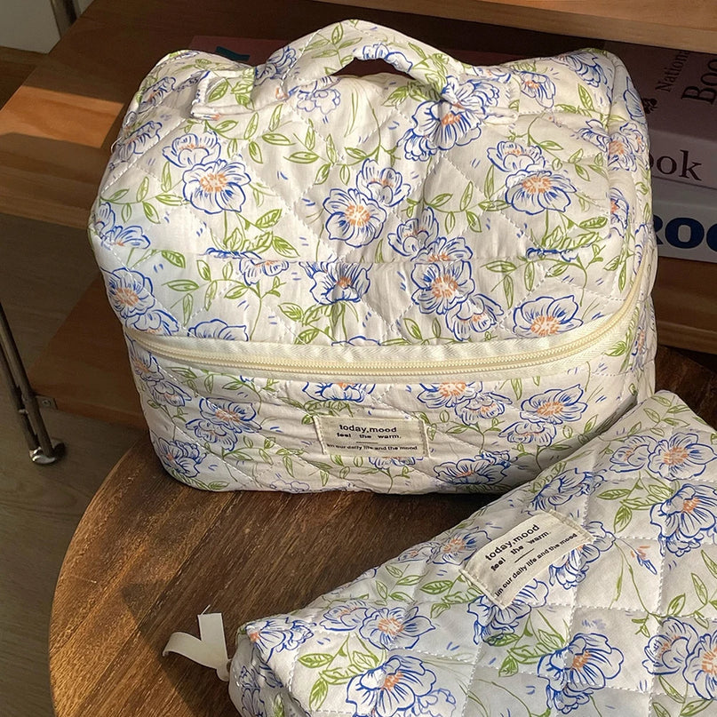 Trousse Maquillage Fleurie Bleu Ciel