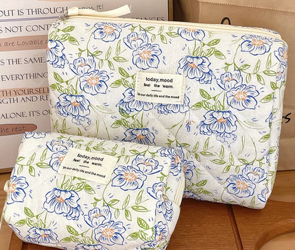 Trousse Maquillage Fleurie Bleu Ciel