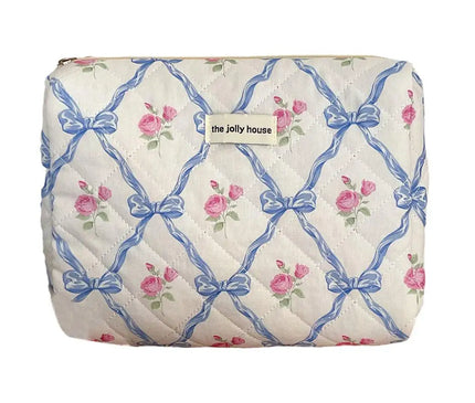 Trousse Maquillage Fleurie Rose Matelassée