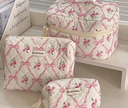 Trousse Maquillage Fleurie Rose Matelassée