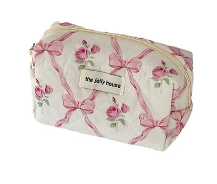 Trousse Maquillage Fleurie Rose Matelassée