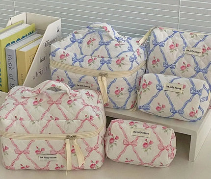 Trousse Maquillage Fleurie Rose Matelassée