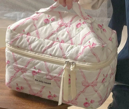 Trousse Maquillage Fleurie Rose Matelassée