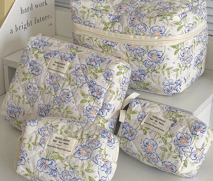 Trousse Maquillage Fleurie Bleu Ciel