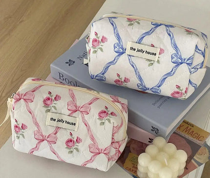 Trousse Maquillage Fleurie Rose Matelassée