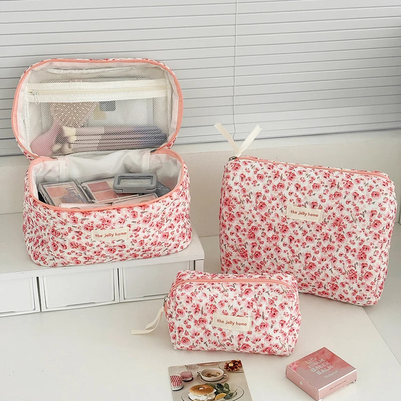 Trousse Maquillage Fleurie Rose Tendre