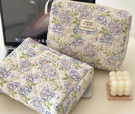 Trousse Maquillage Fleurie Bleu Ciel