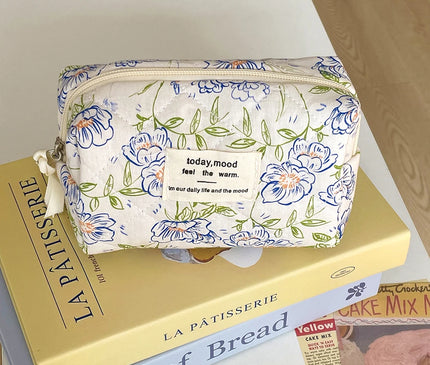 Trousse Maquillage Fleurie Bleu Ciel